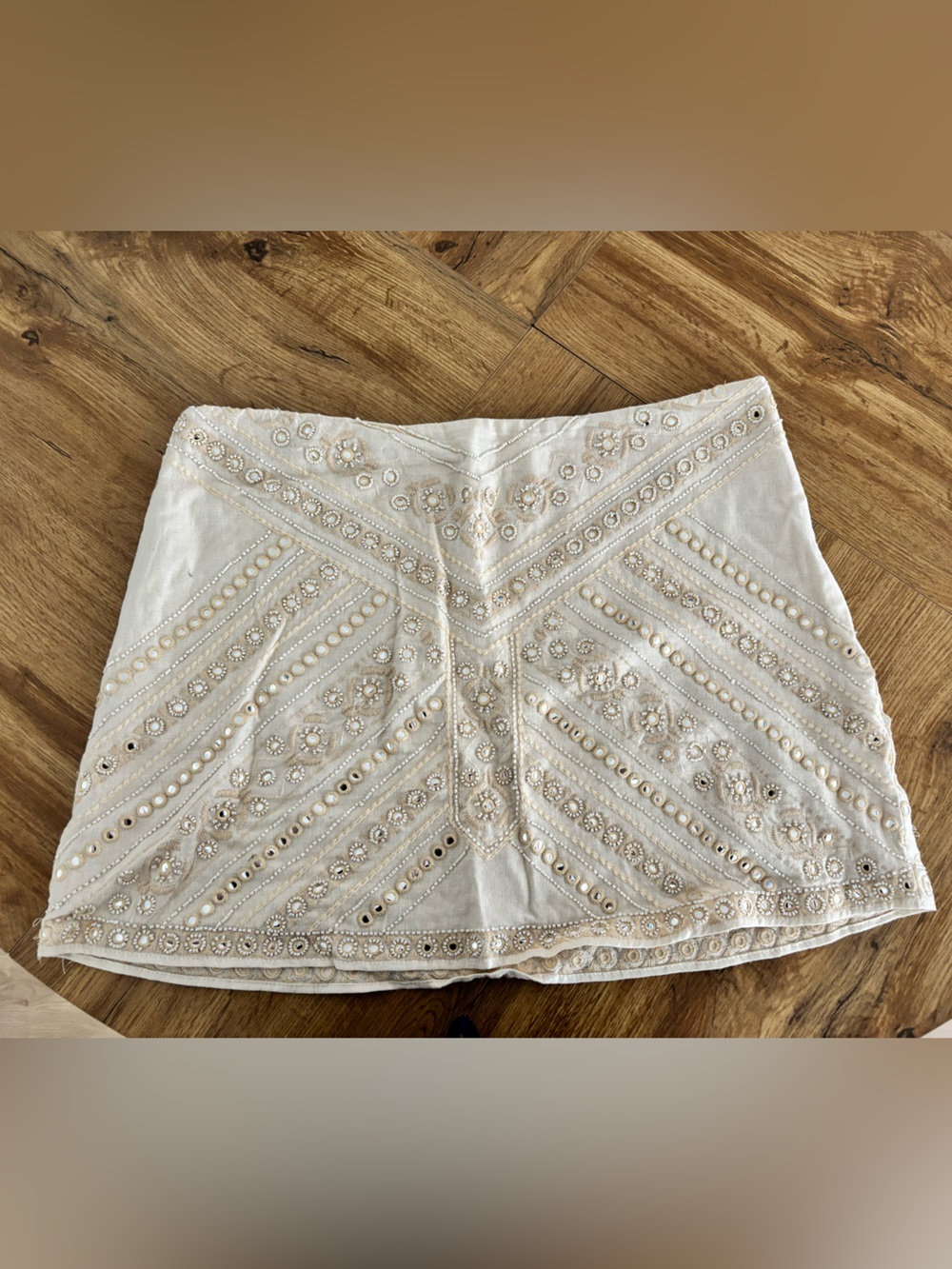 Zara White Beaded Embellished Mini Skirt